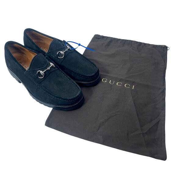 Gucci Horsebit Suede Lug Sole Slip On Loafer Black Men Size 10/ US 11 - Picture 15 of 16